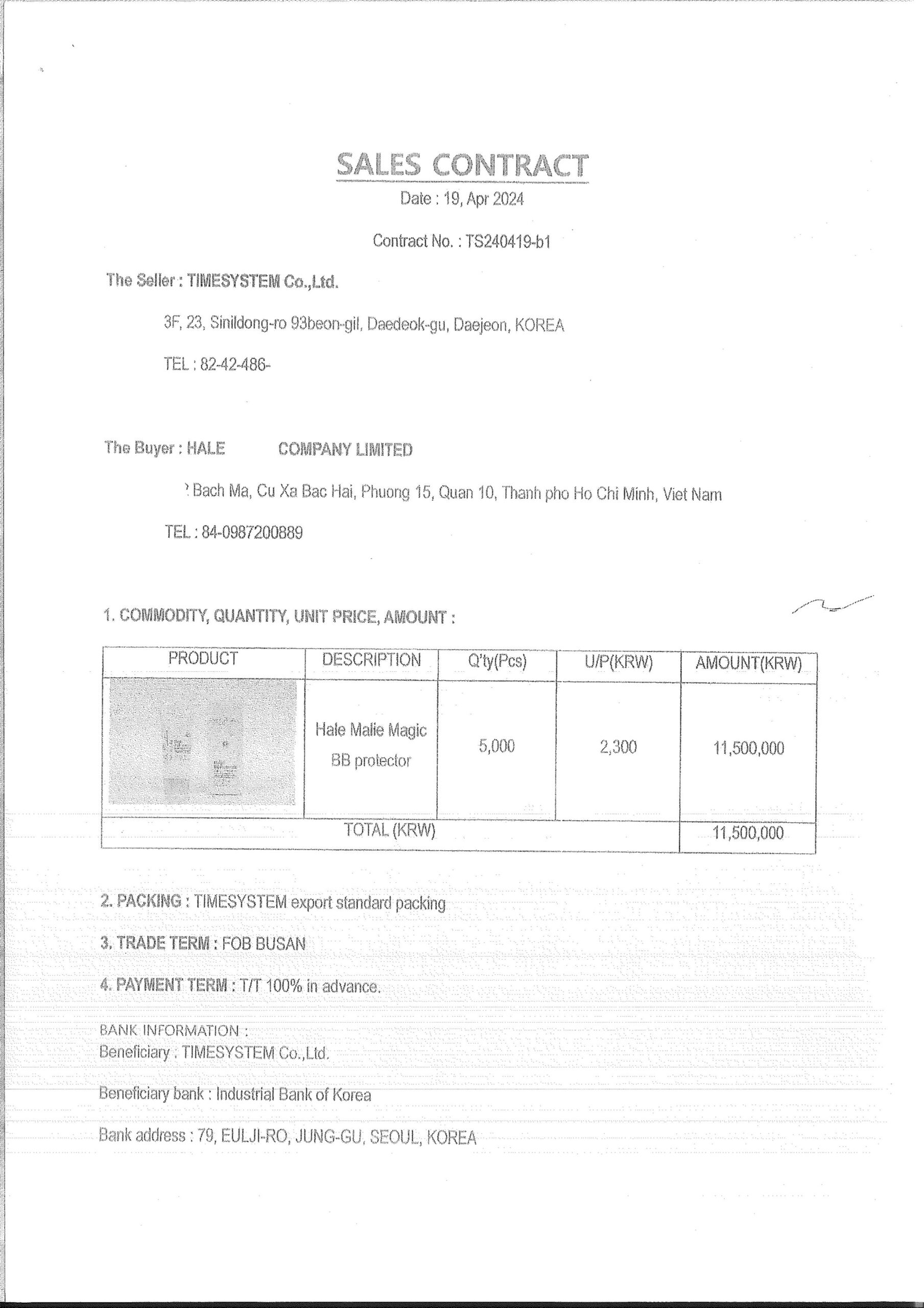 Chứng từ nhập khẩu: Kem nền từ Hàn Quốc